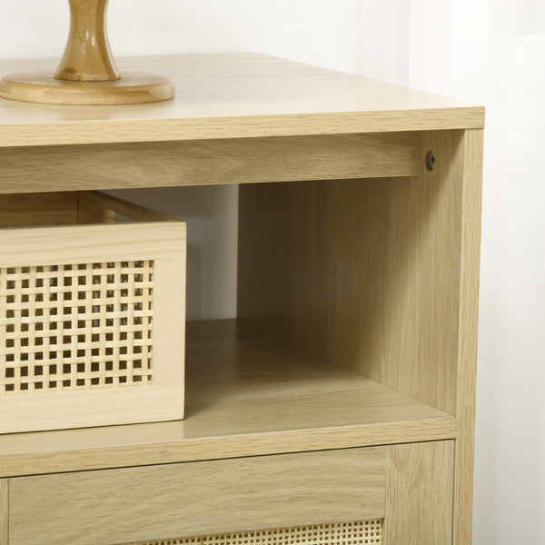 English Elm HOMCOM Boho Sideboard Buffet Cabinet with Rattan Doors, Adjustable Shelves, Anti-Tip Design, Natural W2225P173879