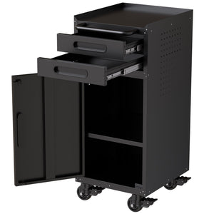 English Elm 34.3" Slim Steel Rolling Cabinet with Locking Door Two Drawers for Garage Workshop T2398P442675