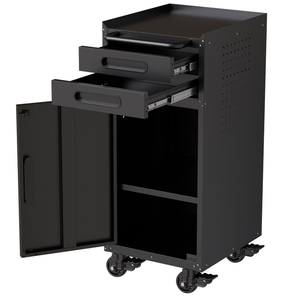 English Elm 34.3" Slim Steel Rolling Cabinet with Locking Door Two Drawers for Garage Workshop T2398P442675
