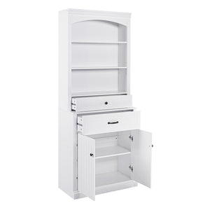 English Elm White Bathroom Storage Cabinet with Zinc Alloy Knobs, Adjustable Shelves, Smooth Drawers & Open Shelves for Organized, Durable MDF Storage (78.7" H) N725P252486K