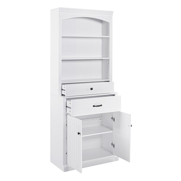 English Elm White Bathroom Storage Cabinet with Zinc Alloy Knobs, Adjustable Shelves, Smooth Drawers & Open Shelves for Organized, Durable MDF Storage (78.7" H) N725P252486K