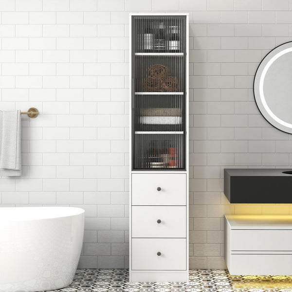 English Elm Elegant White Storage Cabinet – Modern Design With Glass Doors & Ample Space For Any Room Decor W331P298186