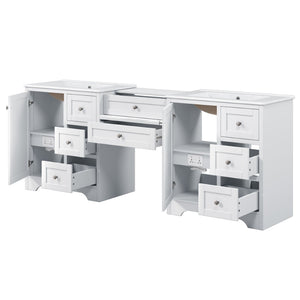 English Elm 84" Double Sink Vanity with Stone Countertop Six Soft Close Drawers and Silver Knobs White N817P404196W