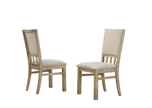 English Elm Baldo Wheat Fabric Dining Chairs Set of 2 with Distressed Wood Farmhouse Appeal B2749P413294