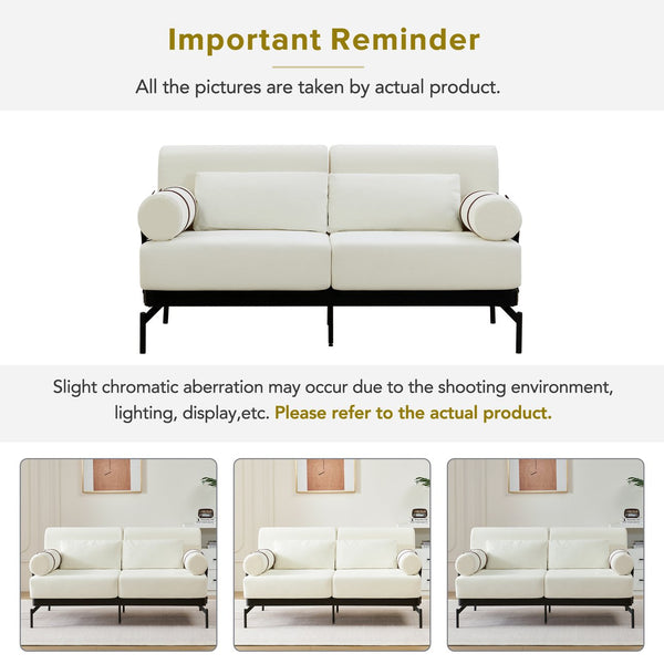 English Elm Modern Loveseat Sofa with Cylindrical Armrests, Built-In USB Ports, Chenille Cushions, Steel Frame Beige N719P290584A