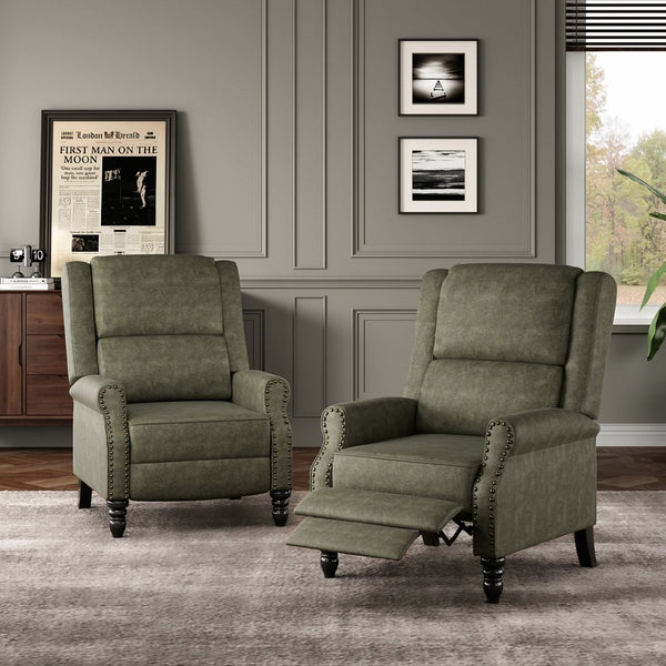English Elm Faux Leather Pushback Recliner with Ergonomic Lumbar Support for Modern Living Spaces T3623P434282