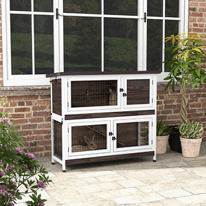 English Elm Pawhut 2-Tier Rabbit Hutch With Easy Access & Weather Protection, Perfect Outdoor Home For Pets! W2225P200694-GIGA
