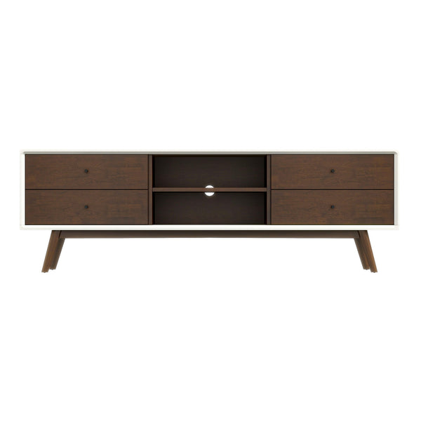 English Elm Ashcroft Furniture - Caroline Mid-Century Walnut TV Stand for Up to 72" Screens — Solid Wood Low-Profile Media Console Brown,White B183P231847