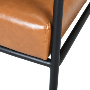 English Elm Christopher Knight Home® - Mid-Century Brown Faux Leather Accent Chair with Sturdy Iron Frame, Plush High Back & Wrapped Arms - Modern Lounge Seat N767P203868B