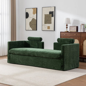 English Elm 82.68" Wide Chenille Two Seat Sofa Solid Wood Frame with Lumbar Pillows Living Room Green W3189S00026