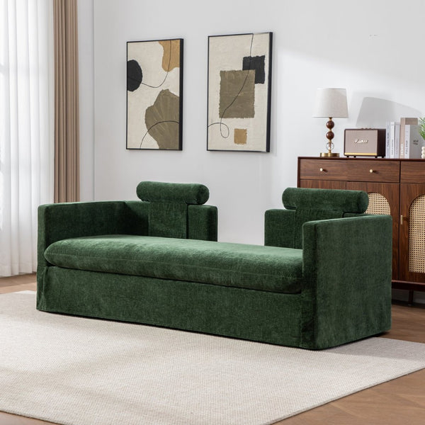 English Elm 82.68" Wide Chenille Two Seat Sofa Solid Wood Frame with Lumbar Pillows Living Room Green W3189S00026