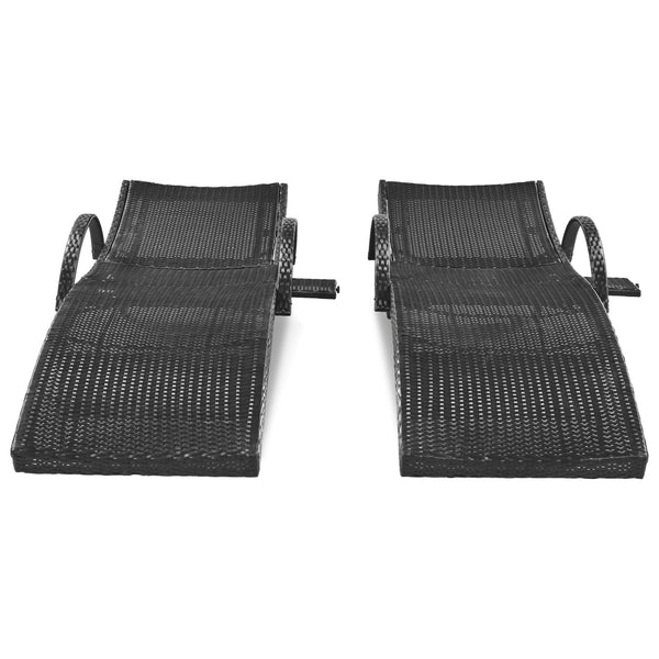 English Elm K&K 80" Outdoor Wicker Chaise Lounge Set of 2 with 2000H UV Wicker, Pull-Out Side Table, 4-Position Recliner Black WF321204AAB