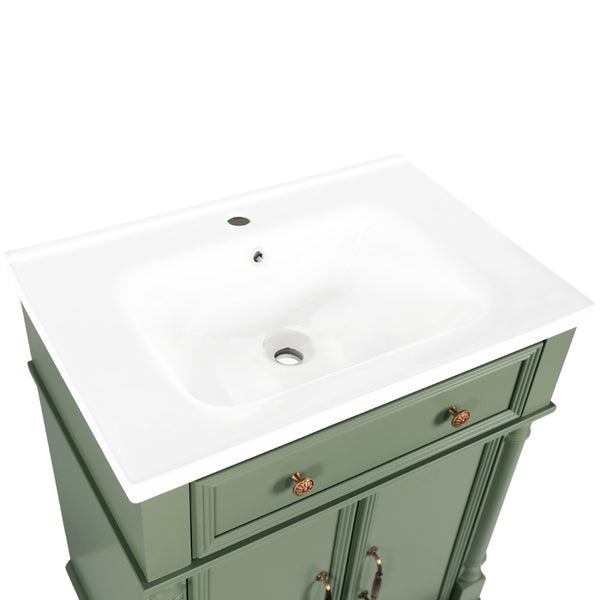 English Elm 27.8" White Ceramic Bathroom Sink with Integrated Basin and Built-in Overflow Drain W1801P404316
