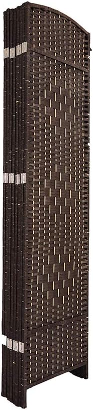 English Elm 6 Panel Room Divider Folding Screen with Hand-Woven Arched Panels Pine Frame Privacy Partition Room Decor Walnut Brown W3198P299207