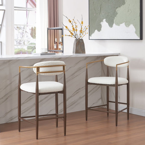 English Elm Christopher Knight Home® - Counter Stool Set Of 2 - Chic Beige Upholstered Design With Gold Iron Frames For Modern Spaces N771P249370J