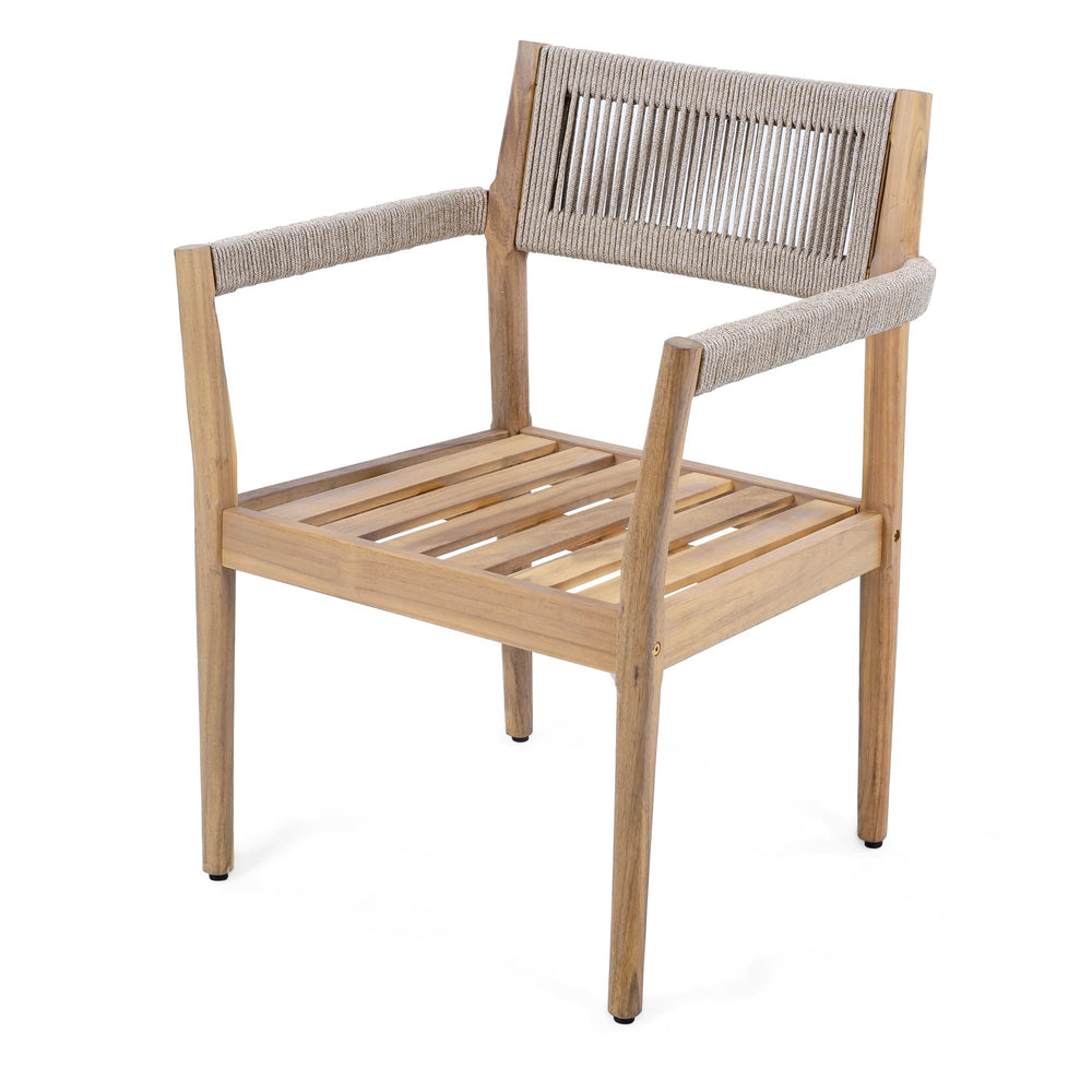 English Elm Christopher Knight Home® - Braided Acacia Wood Outdoor Dining Chairs Set Of 2 – Stylish Teak Finish With Cream Cushions & Armrests N770P286668C