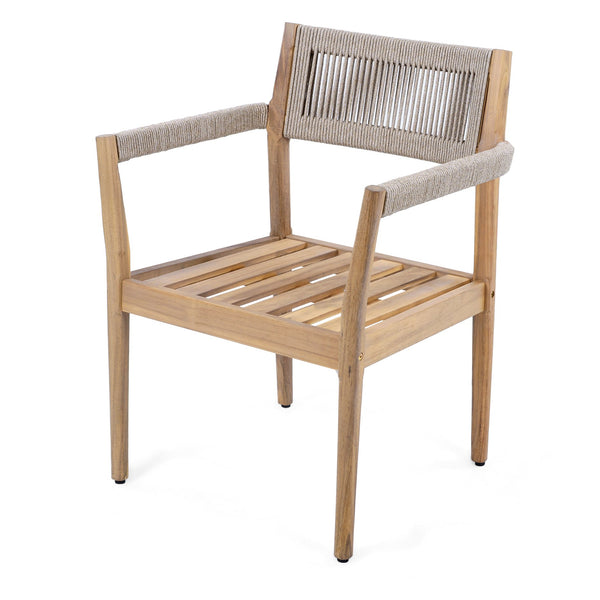 English Elm Christopher Knight Home® - Braided Acacia Wood Outdoor Dining Chairs Set Of 4 – Stylish Teak Finish, Cream Cushions & Armrests N770P286668C004