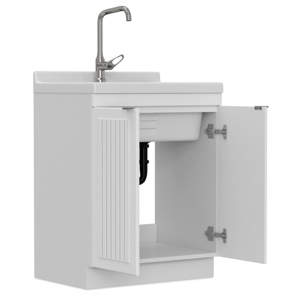 English Elm Murphy Beadboard Laundry Sink Cabinet with Deep Abs Basin and Chrome Faucet Included B136P427217