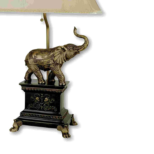 English Elm 29" Polyresin Elephant Table Lamp with Antique Gold Finish and White Shade, 29" Tall, UL Listed Elegance B072116033