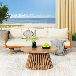 English Elm Christopher Knight Home® - Patio Claremont 3-Seater Daybed & Acacia Wood Table Set - Stylish, Durable Outdoor Comfort! N770P234486T_N770P205570B