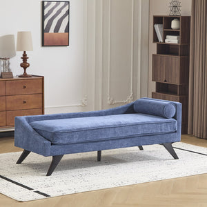 English Elm Christopher Knight Home® - CHAISE modern fabric lounge with rolled accent pillow, splayed birch legs and luxe comfort seating experience Navy Blue 68.25 L x 28 W x 17.75 H N776P291705N