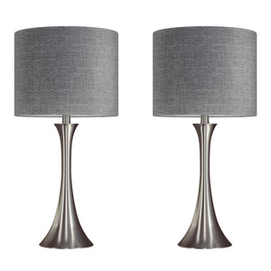 English Elm Lenuxe 24" Contemporary Metal Table Lamp Set of 2 with Metallic Linen Drum Shade and 3-Way Switch Grey B202P224069