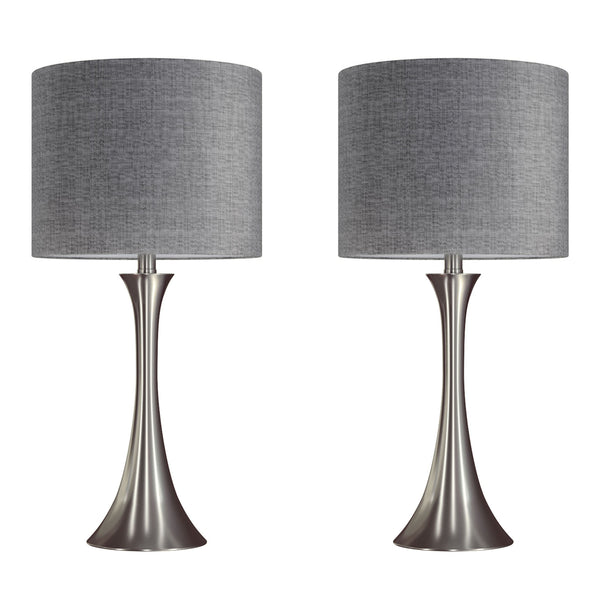 English Elm Lenuxe 24" Contemporary Metal Table Lamp Set of 2 with Metallic Linen Drum Shade and 3-Way Switch Grey B202P224069