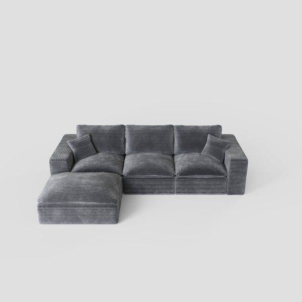 English Elm 108" Cloud Sectional Couch Modular L-Shape Chaise, Plush Corduroy Upholstered Sofa with Deep Seat Grey W3361S00002