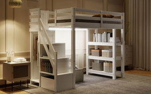 English Elm Twin L-Shaped Platform Bed with Three Spacious Drawers, Solid Pine & MDF, Clean-Lined Design White N7090000471K