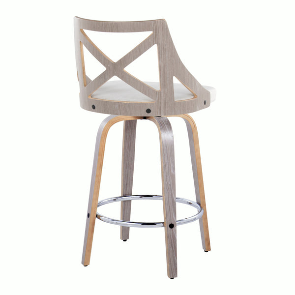 English Elm Charlotte 26" Farmhouse Counter Stool Set of 2 — Swivel Cream Fabric Seat, X-Back, Chrome Footrest, 360° B202S00178