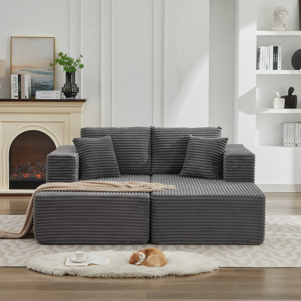 English Elm 106" Cloud Sectional Couch – Luxurious Modular Deep-Seating Sofa In Gray Corduroy, No Assembly Needed! W1143S00024