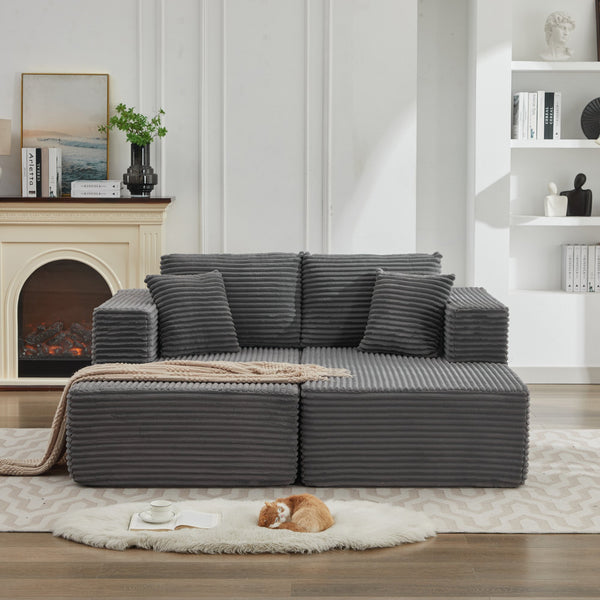 English Elm 106" Plush Corduroy Cloud Sectional Sofa with Right Chaise — Deep Seat, No Assembly, Modern Comfort W1143S00024 W1143S00024