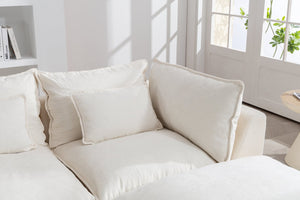 English Elm 102.3" Oversized Modular Sectional Sofa Cotton Linen Deep Seat Lounge with Ottoman Antique White W2530S00014