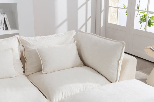 English Elm 102.3" Oversized Modular Sectional Sofa Cotton Linen Deep Seat Lounge with Ottoman Antique White W2530S00014