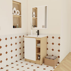 English Elm 24" Freestanding Vanity Light Oak Plywood Ceramic Sink Open Shelves Small Bath W3450P440612
