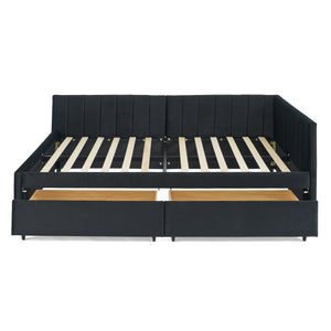English Elm Full Size Upholstered Tufted Daybed Frame With Storage Drawers, Plush Velvet In Elegant Black Finish W1413S00088