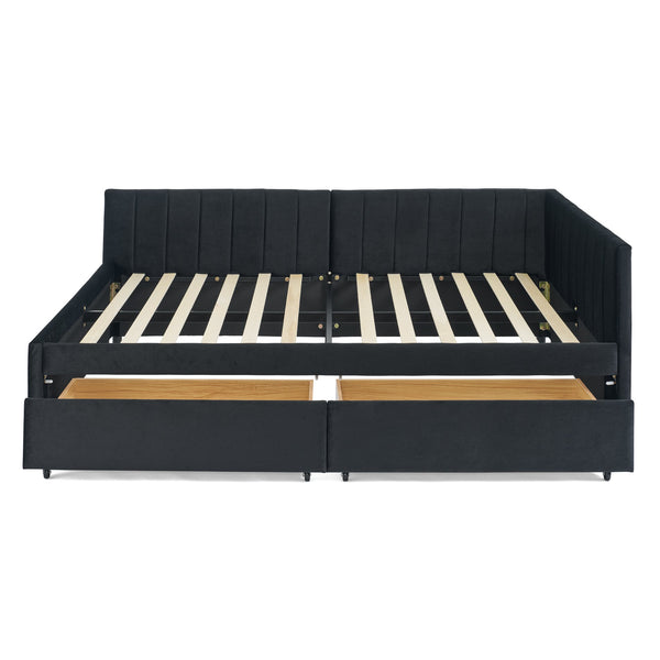English Elm Full Size Upholstered Tufted Daybed Frame With Storage Drawers, Plush Velvet In Elegant Black Finish W1413S00088