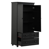 English Elm Tall Storage Cabinet With Three Drawers For Bathroom/Office, Black