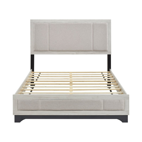 English Elm Contemporary Plush Upholstered Two-Tone Platform Twin Bed with Padded Headboard and Footboard, Sturdy Modern Frame Gray,White Oak 68 L x 31 W x 7 H B011S01825