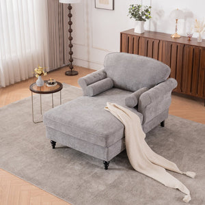 English Elm [new] Chenille Upholstered Chaise Lounge Sleeper Chair with Pocketed Spring Cushions W2363S00086