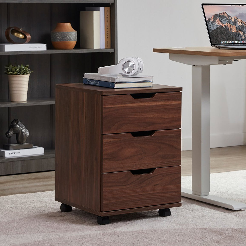 English Elm 3-Drawer Mobile Filing Cabinet with Lockable Casters, Durable Waterproof Wood Grain Organizer for Office Brown T3623P380703