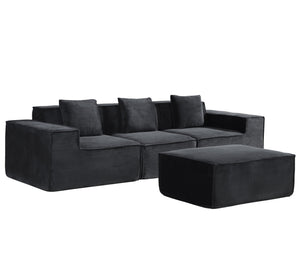 English Elm CozyForm Corduroy Convertible Sectional Sofa with Ottoman and Pillows, Modular L‑Shape Sleeper Comfort Black B2735S00031