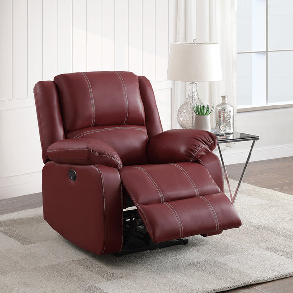 English Elm Zuriel Red PU Leather Motion Rocker Recliner with Pocket Coil Seat, 135° Manual Recline, Ergonomic Comfort B2726P285314