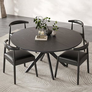 English Elm 47" Round Wood Dining Table Seats Six with Industrial Metal Base for Modern Homes Black T3623P437345