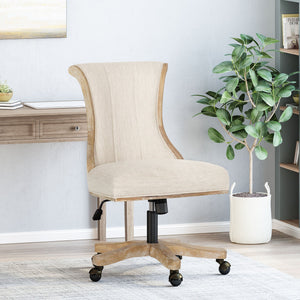 English Elm Christopher Knight Home® - SWIVEL&LIFT Modern Rollback Office Chair with Vertical Channel Stitching, Rubberwood Frame & Casters Beige+Natural 71885.00FBGENTL
