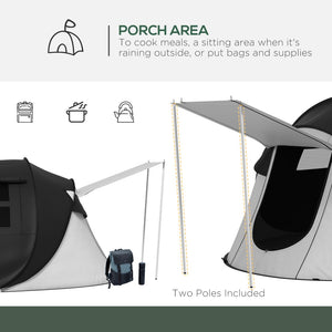 English Elm Outsunny Instant Pop up Camping Tent with Porch Vestibule Waterproof 3 Person Dome Black W2225P200772