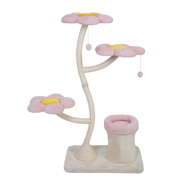 English Elm Flower-shaped Cat Tower Sisal Scratching Perches Condo Plush Bed Modern Indoor W2181P362388
