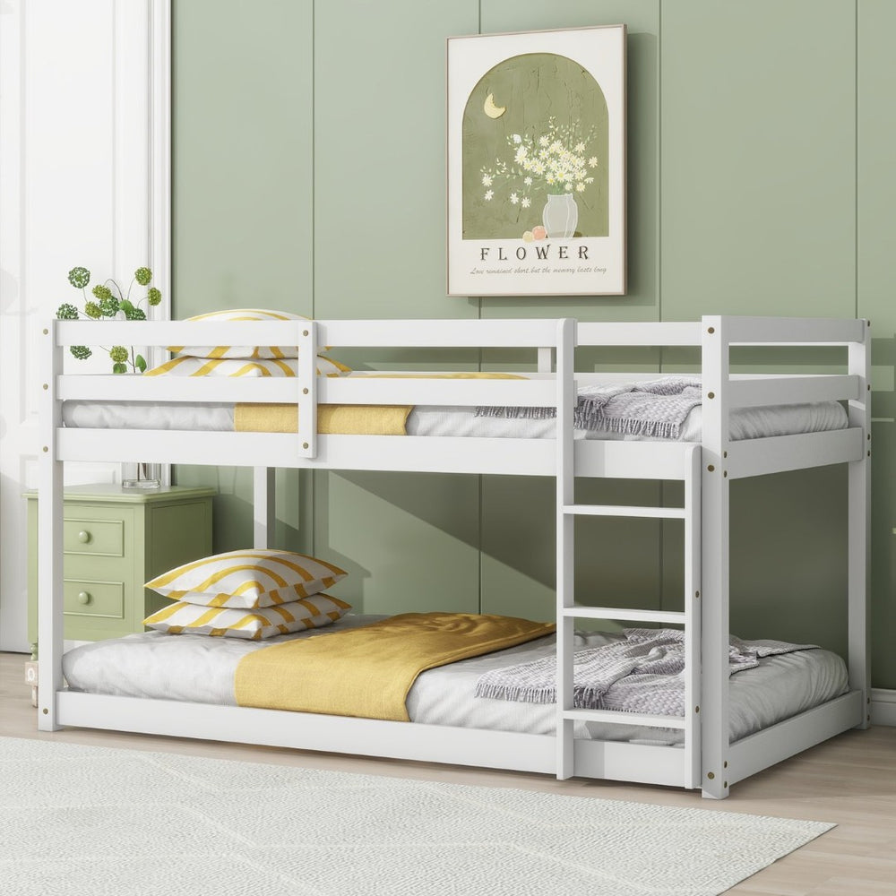 English Elm Solid Wooden Twin Over Twin Bunk Bed In White - Sturdy Rubberwood Frame With Reinforced Slats W504P191646-GIGA