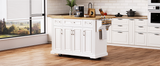 English Elm K&K 54Inch Large Kitchen Island With Rubber Wood Drop Leaf, Embossed Texture Rolling Kitchen Cart On 4 Wheels With 4 Doors and 3 Drawers, Kitchen Island With Storage For Kitchen, Dining Room,White