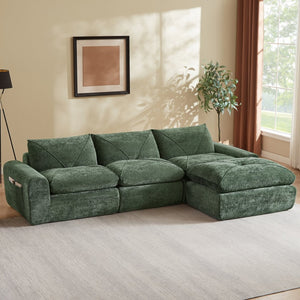 English Elm Modern Chenille Modular Sectional Sofa with Foot Pedals for Living Room Comfort Green W3396S00069